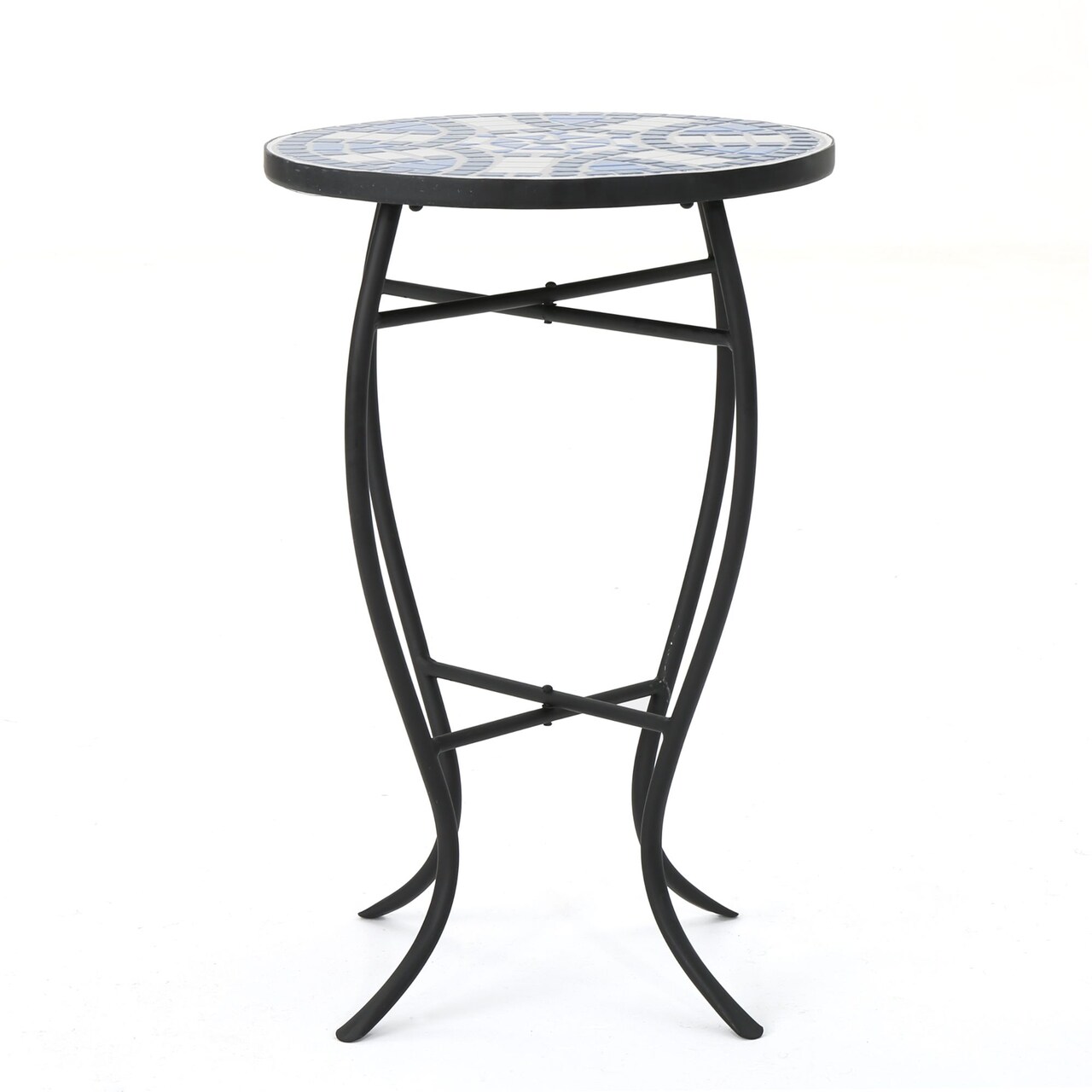 Contemporary Home Living 21.25" Blue and White Contemporary Outdoor Patio Round Side Accent Table